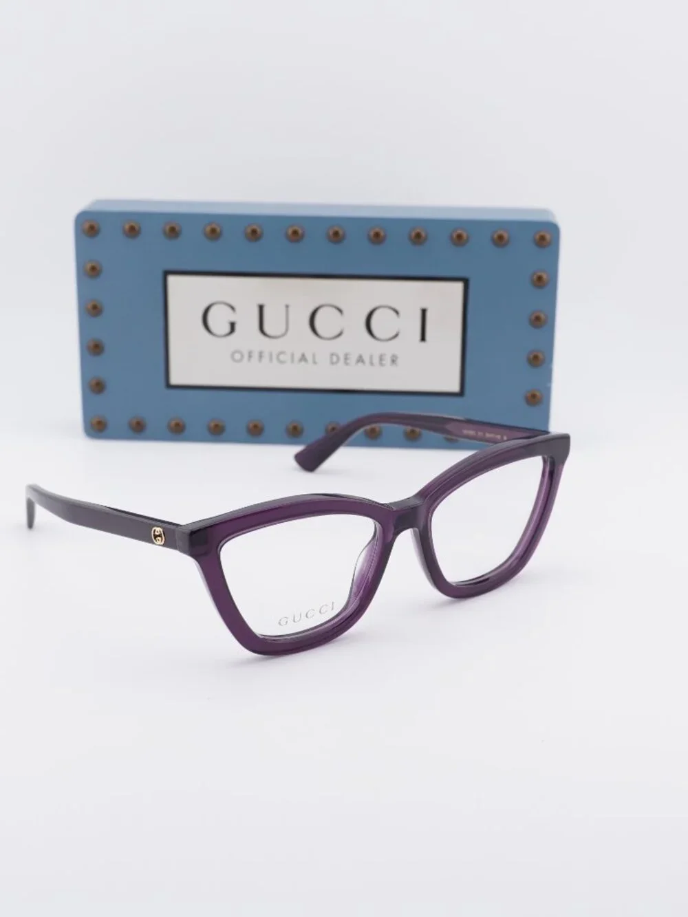 Gucci GG1686O 011 Cat Eye Eyeglasses - Shiny Transparent Dark Purple